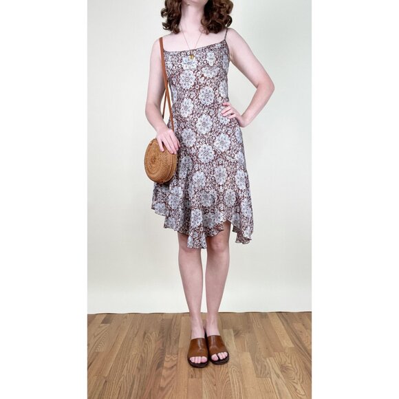 Vintage 100% Silk 90s Y2K Mini Midi Dress Floral Asymmetric Summer Wedding Guest - Picture 6 of 6